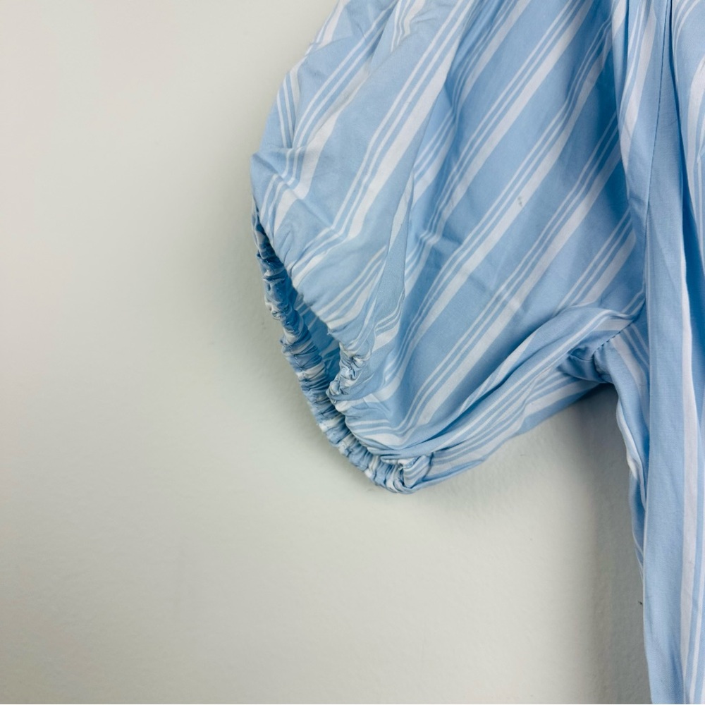 J. Crew NWT Blue and White Smocked Mini Dress with Mandarin Collar - Picture 6 of 11
